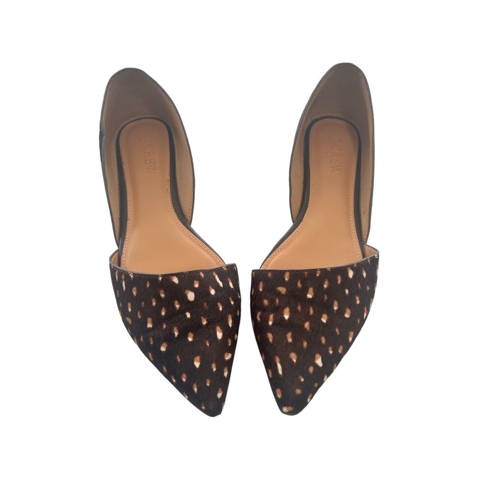 J Crew Flat Shoes Deer Print Brown White Women's 6.5 XC Fast Shipping!